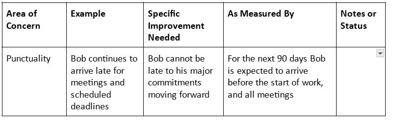 Sample Grid for employee reviews